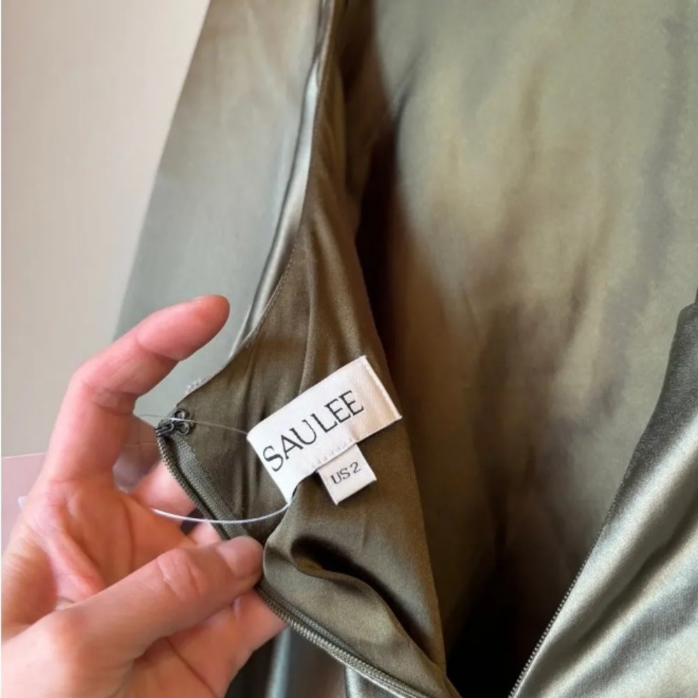 SAU LEE REVOVLE Priscilla Gown in Olive Green Draped Open Back - Picture 7 of 11